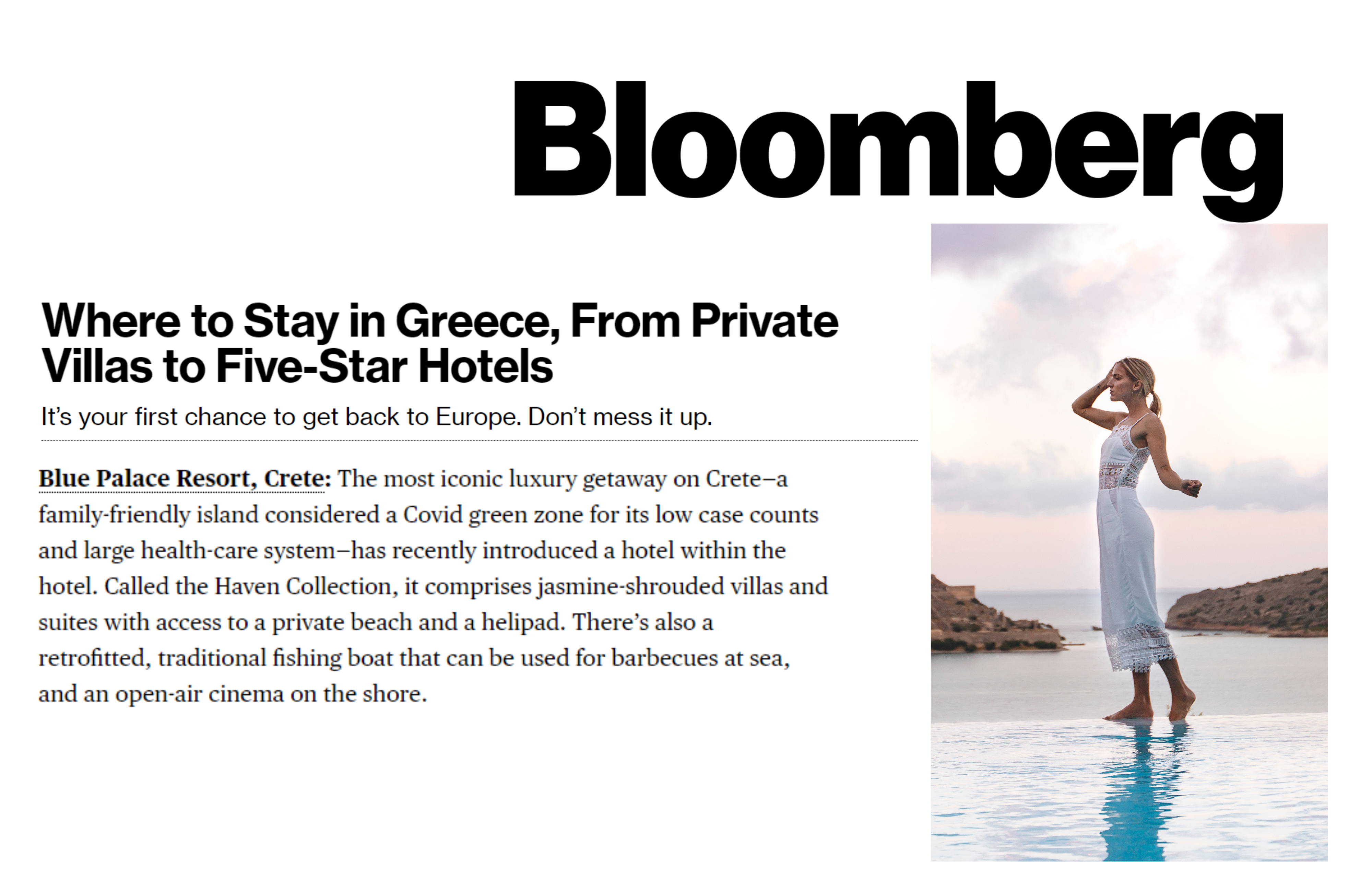 Where To Stay In Greece, By Nikki Ekstein In Bloomberg